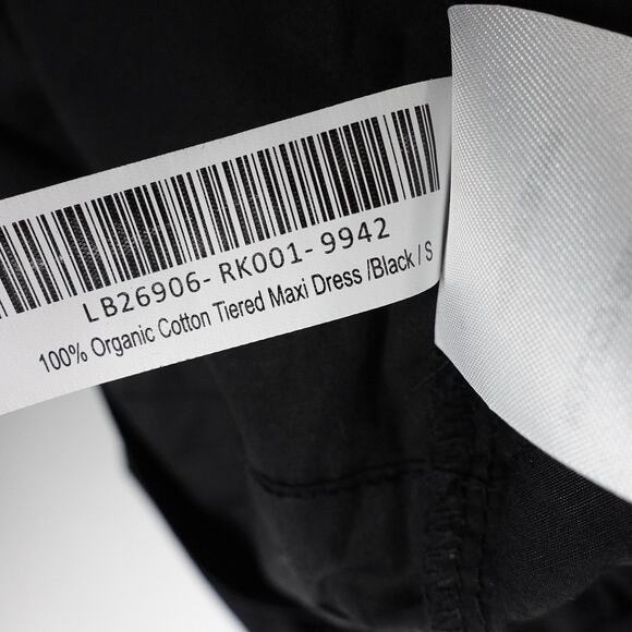 New Quince Womens Black Organic Cotton Tiered Maxi Dress Sz Small Boho 3761-5 - Picture 9 of 11